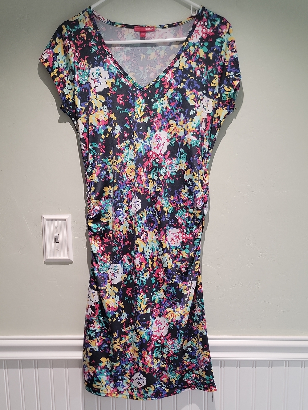 BONGO Black Multi Floral V-Neck Midi Dress